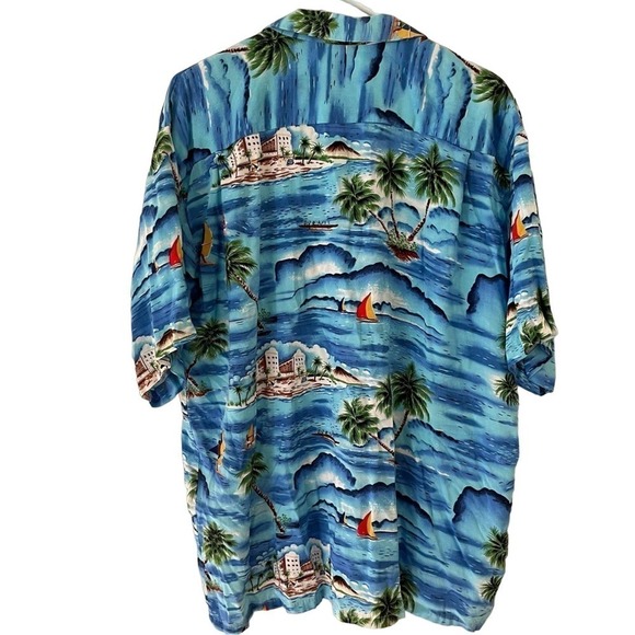 Vintage Pineapple Connection Rayon Surfer Palm Trees Hawaiian Shirt Sz Large - Picture 5 of 5